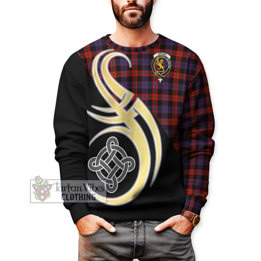 Broun Modern Tartan Sweatshirt with Family Crest and Celtic Symbol Style