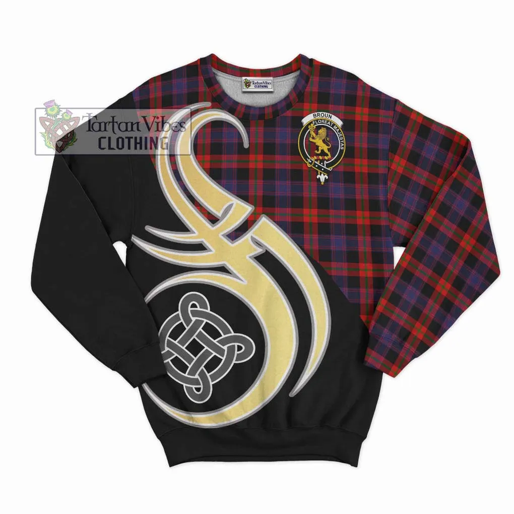 Broun Modern Tartan Sweatshirt with Family Crest and Celtic Symbol Style