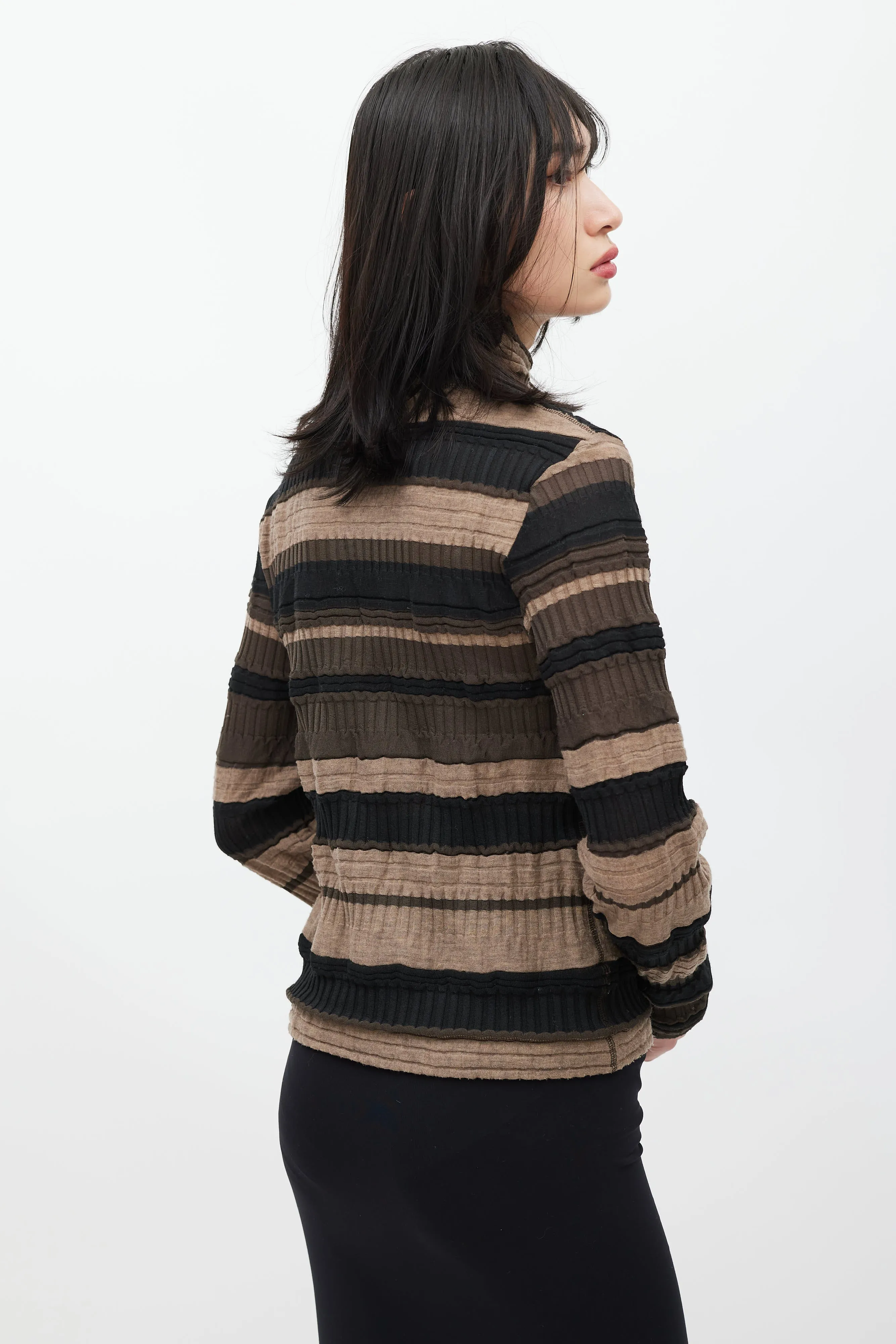 Brown & Black Striped Ribbed Turtleneck