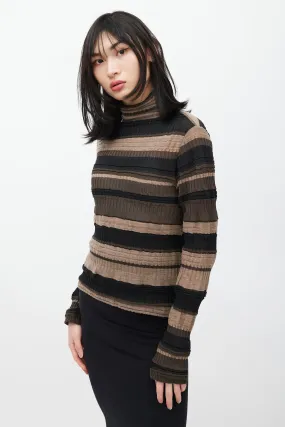 Brown & Black Striped Ribbed Turtleneck