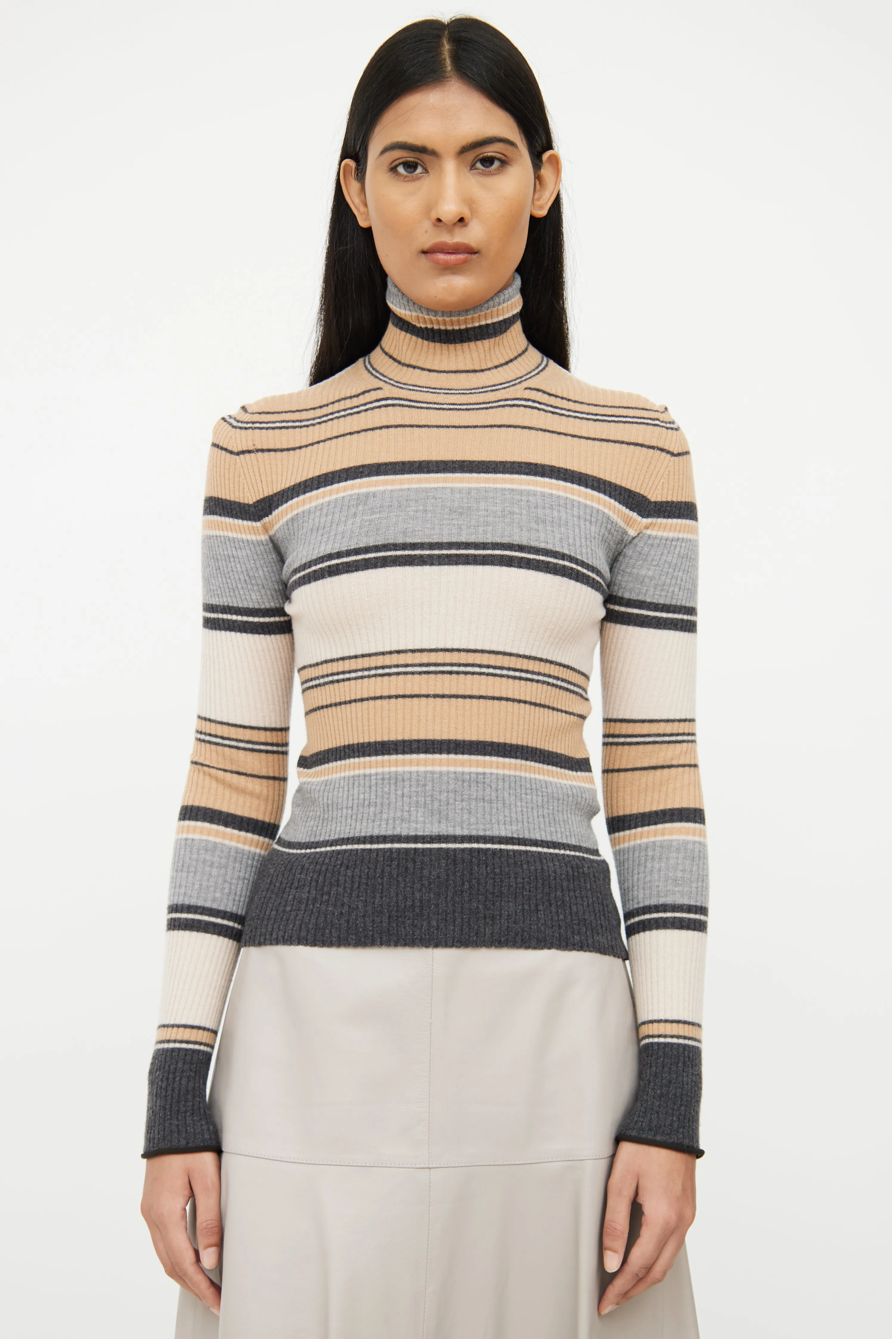 Brown & Grey Ribbed Top