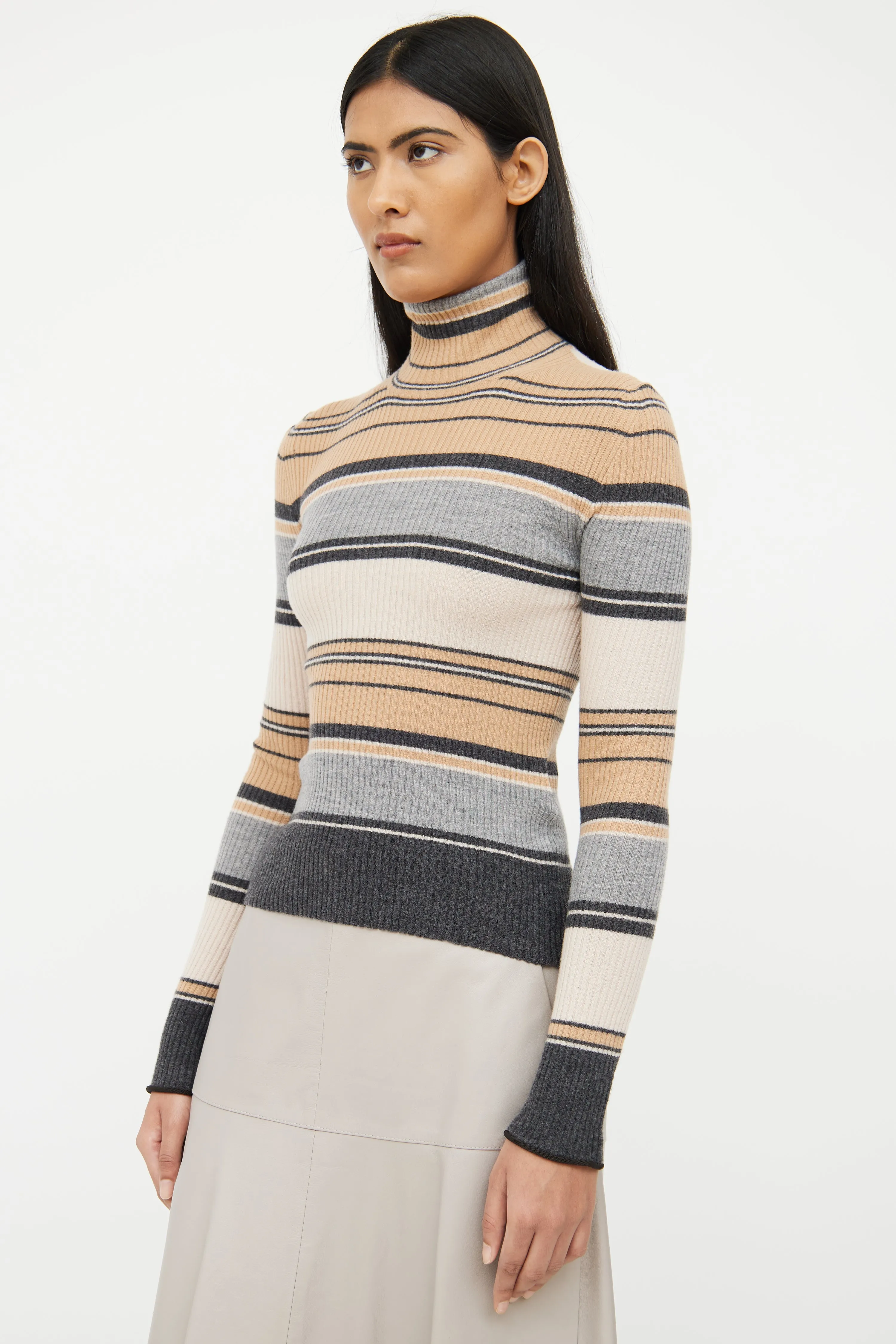 Brown & Grey Ribbed Top