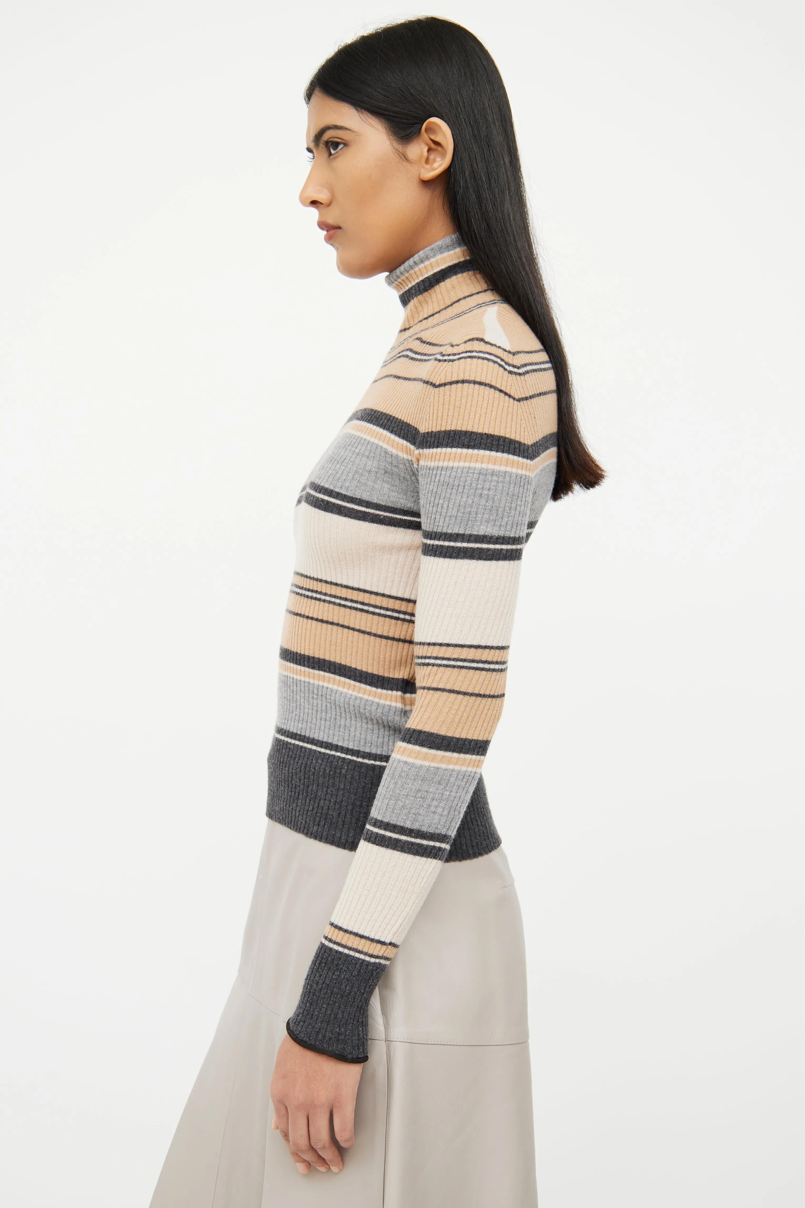 Brown & Grey Ribbed Top