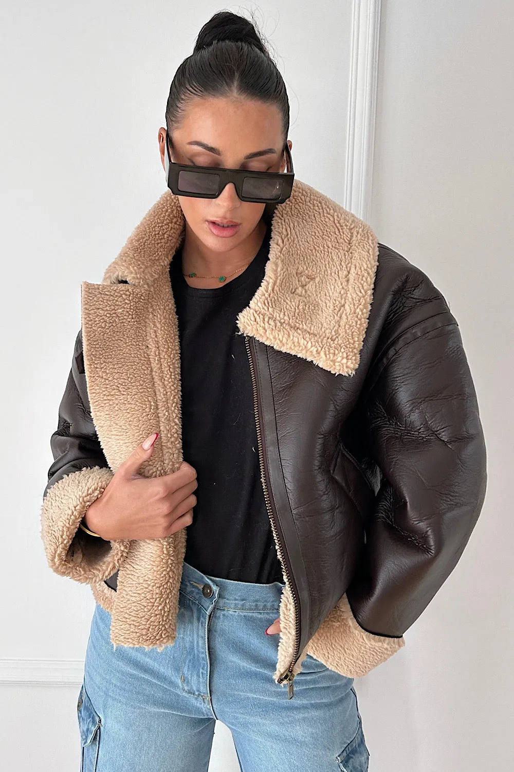 Brown Aviator Shearling Jacket