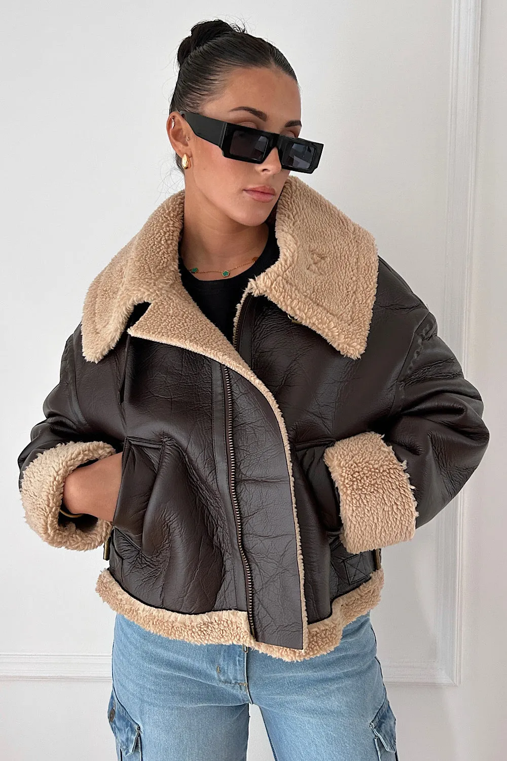 Brown Aviator Shearling Jacket