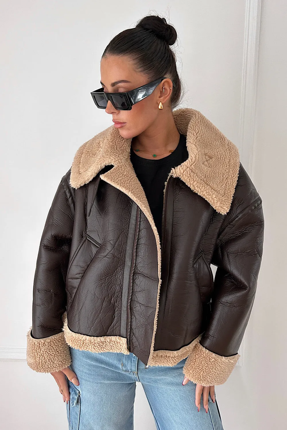 Brown Aviator Shearling Jacket