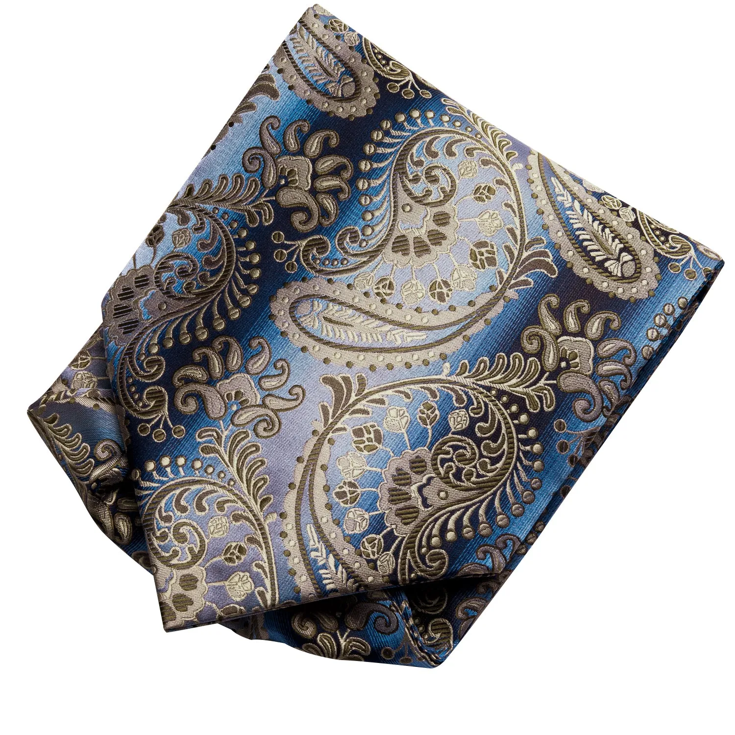 Brown Blue Paisley Silk Ascot Tie Pocket Square Cufflinks Set