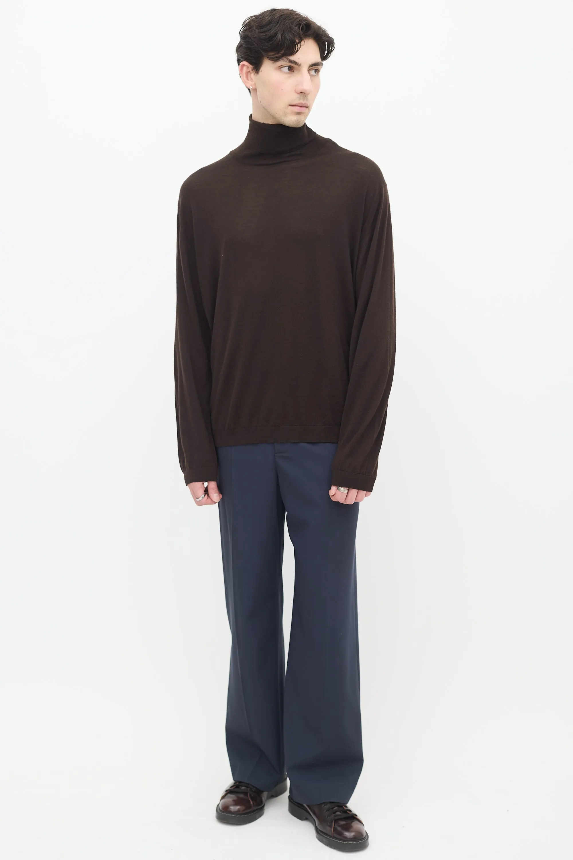 Brown Cashmere & Wool Turtleneck Top