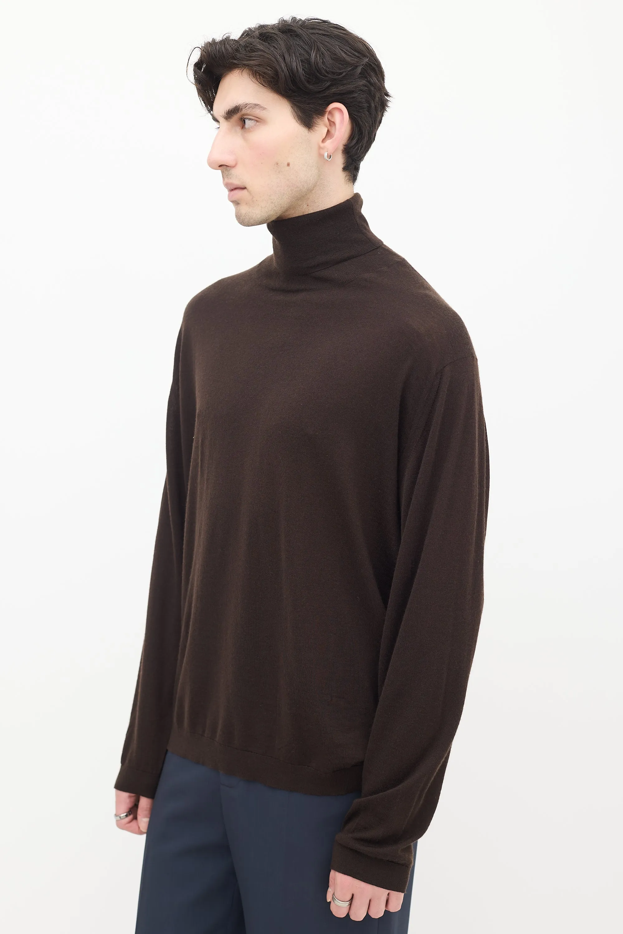 Brown Cashmere & Wool Turtleneck Top