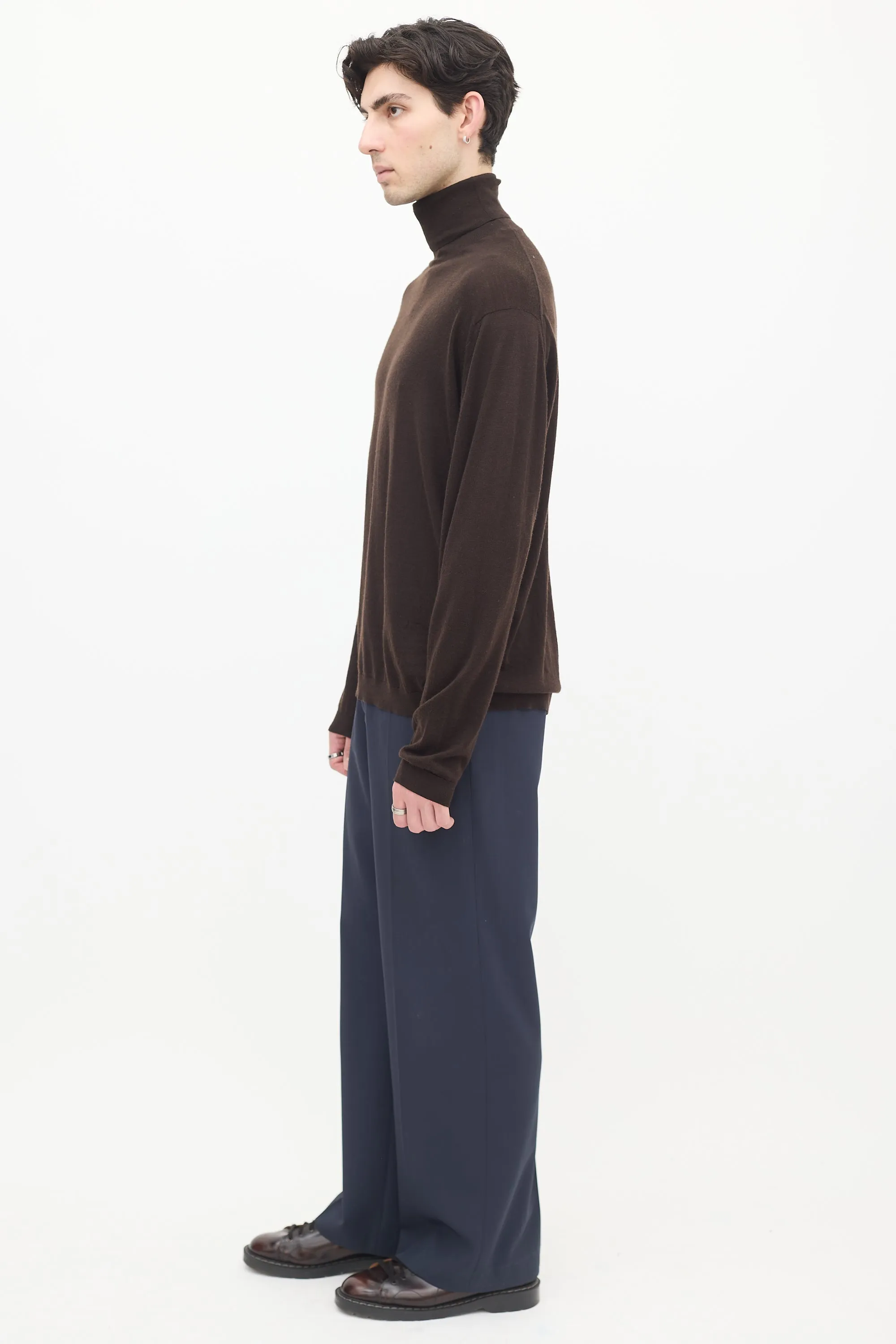 Brown Cashmere & Wool Turtleneck Top