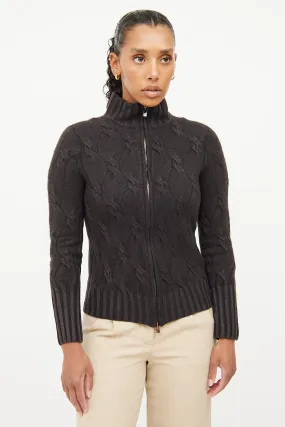 Brown Cashmere Turtleneck Zip Sweater