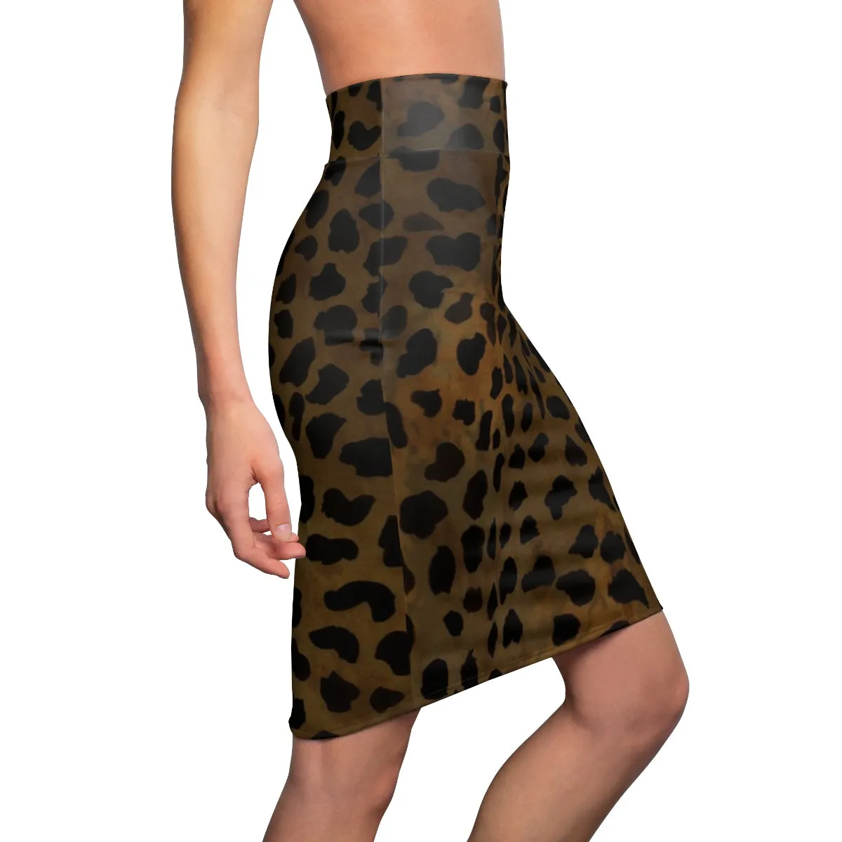 Brown Leopard Pencil Skirt, Cheetah Animal Print Women's Skirt-Made in USA(Size:XS-2XL)