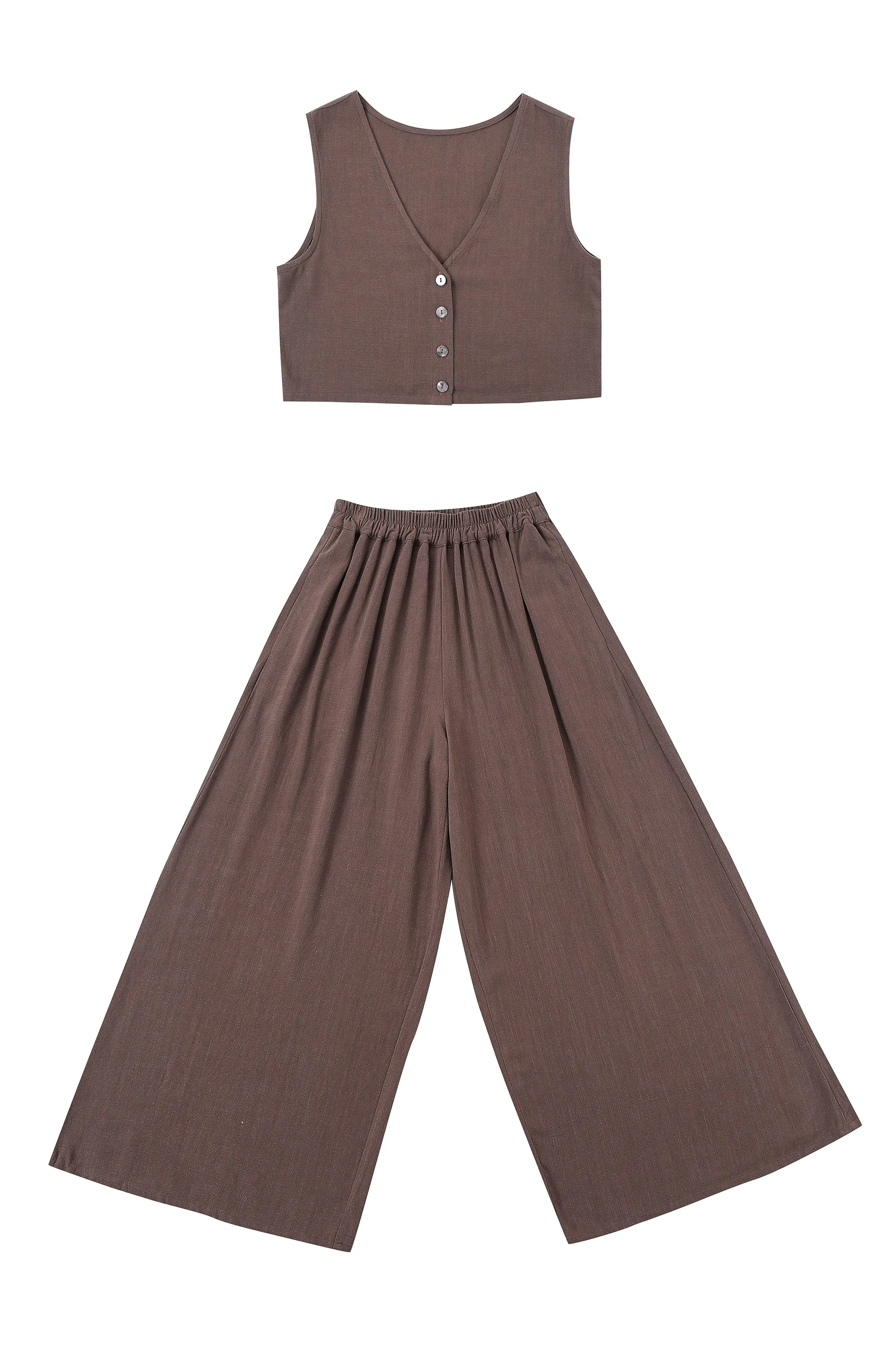 Brown Linen Vest and Pants Set