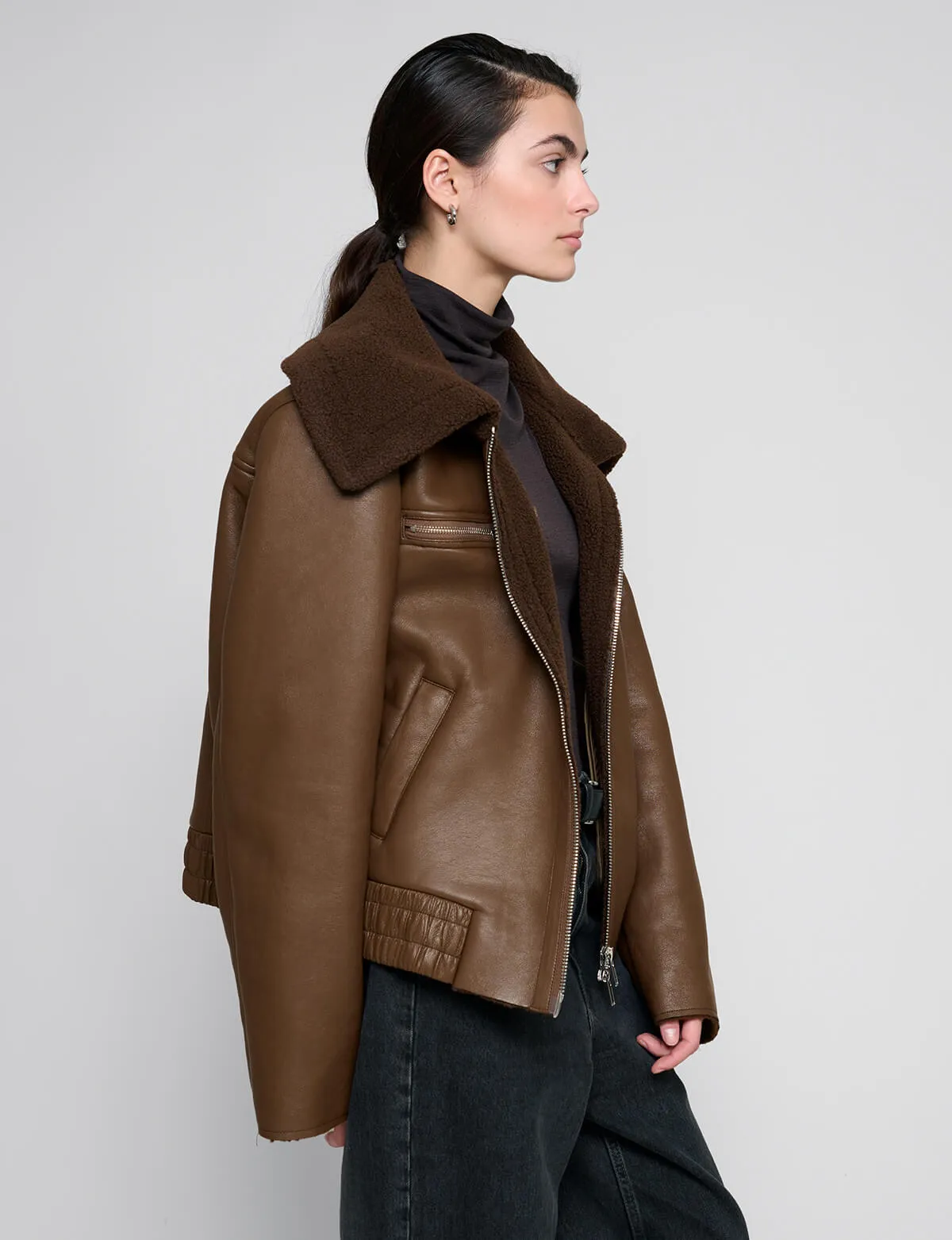 Brown Shearling Collar Jacket