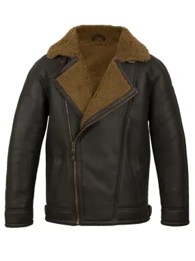 Brown Shearling Style Black Leather Jacket