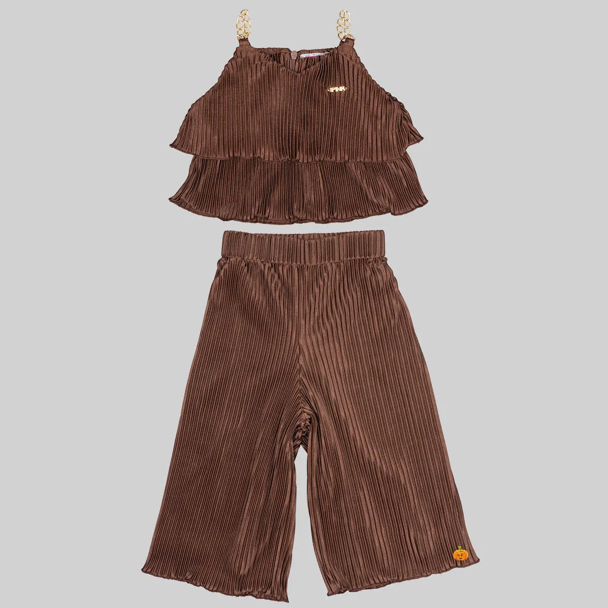 Brown Striped Girls Culottes with Top