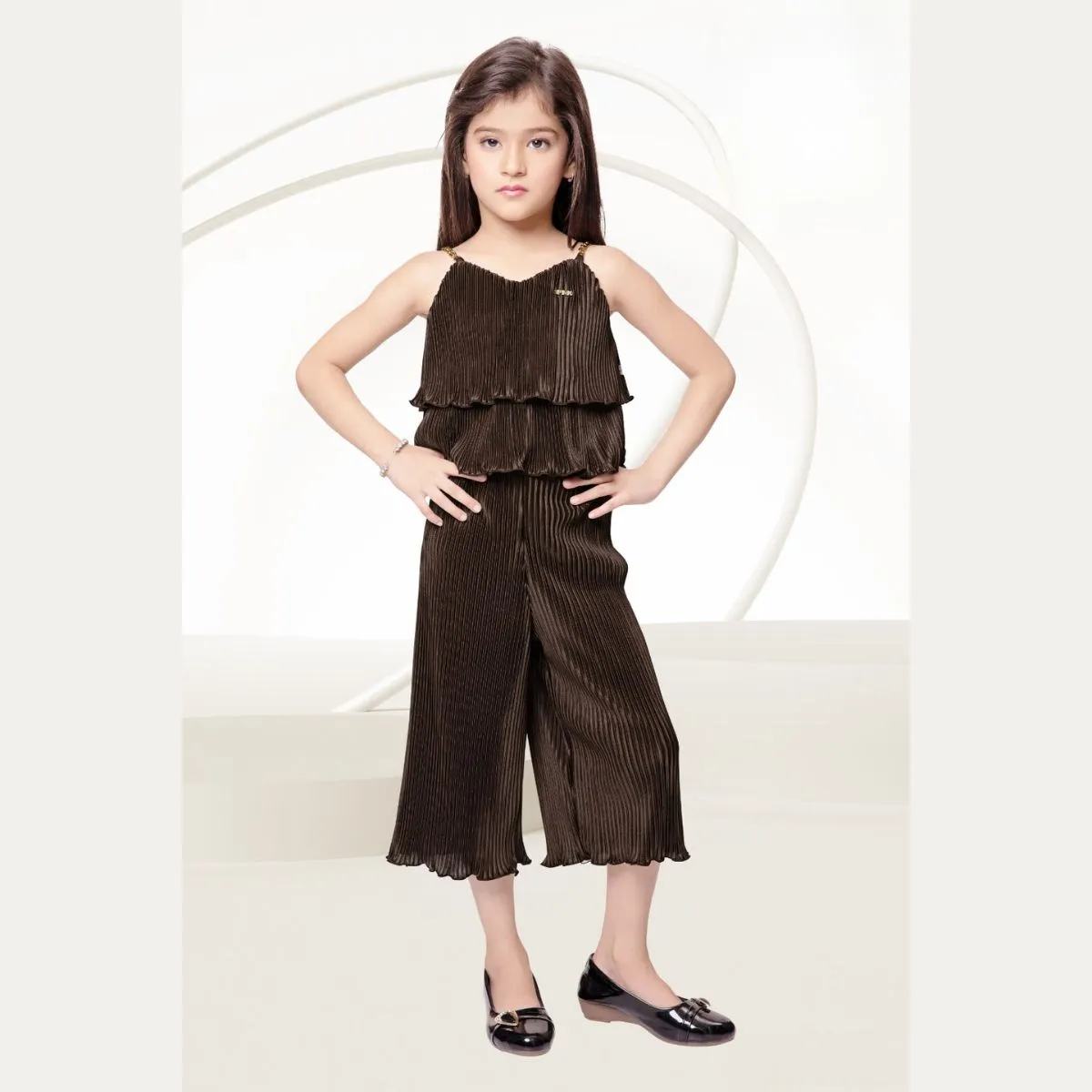 Brown Striped Girls Culottes with Top