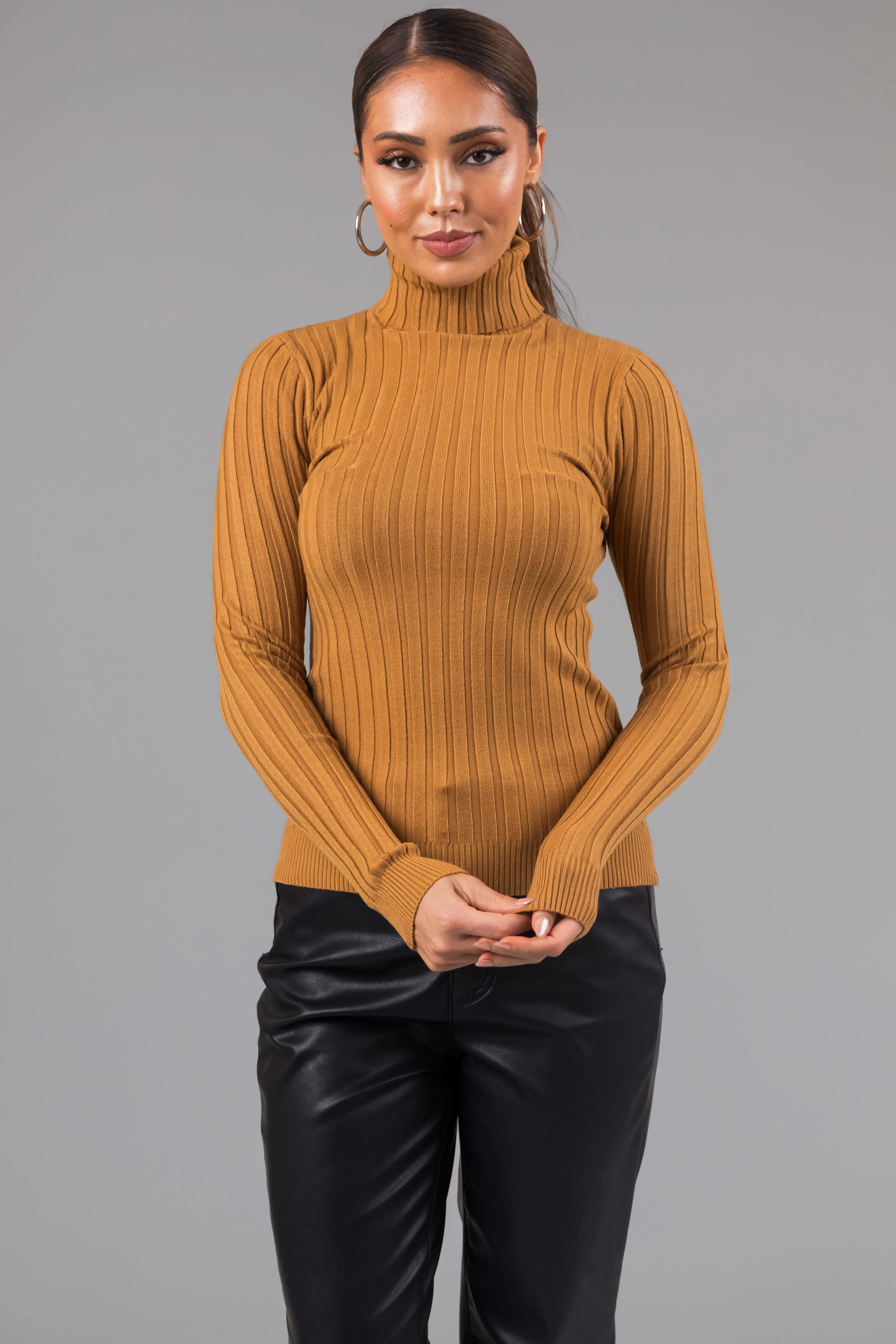 Brown Sugar Turtleneck Long Sleeve Knit Sweater