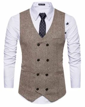 Brown Tweed Double-Breasted Men's Vest