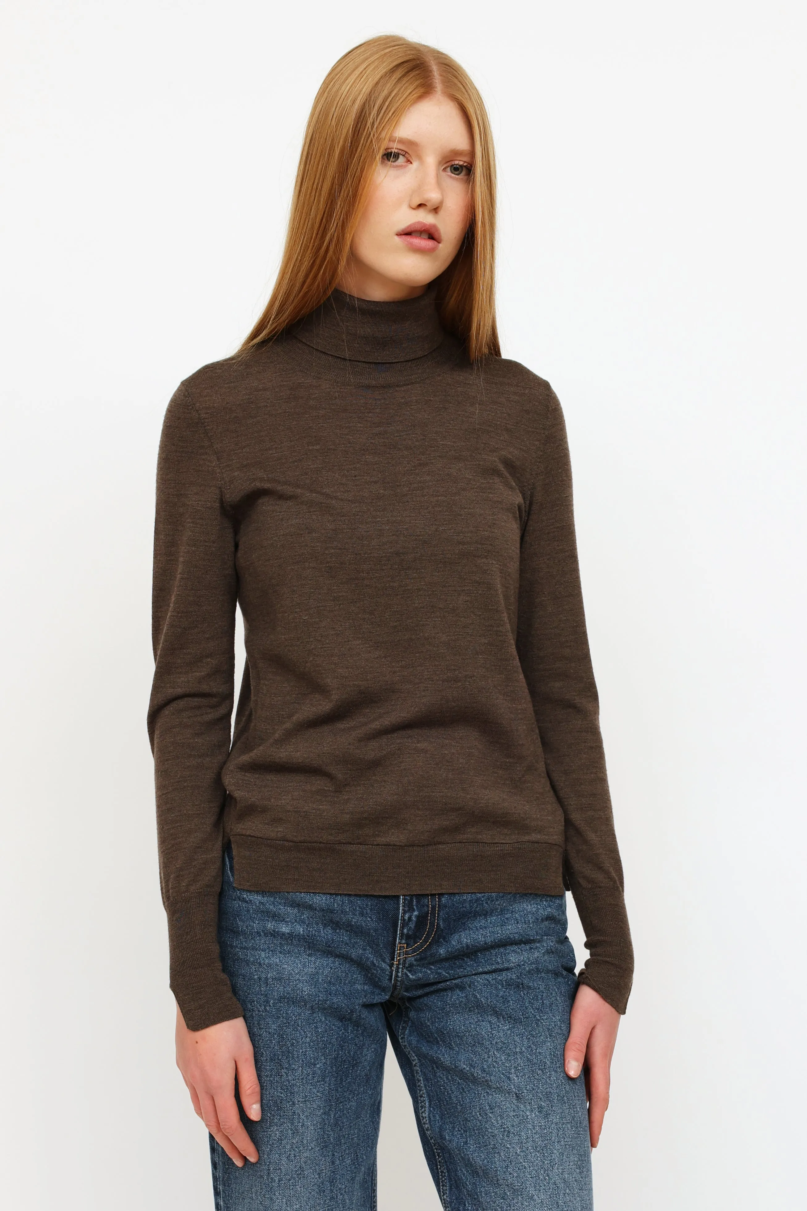 Brown Wool Turtleneck Top