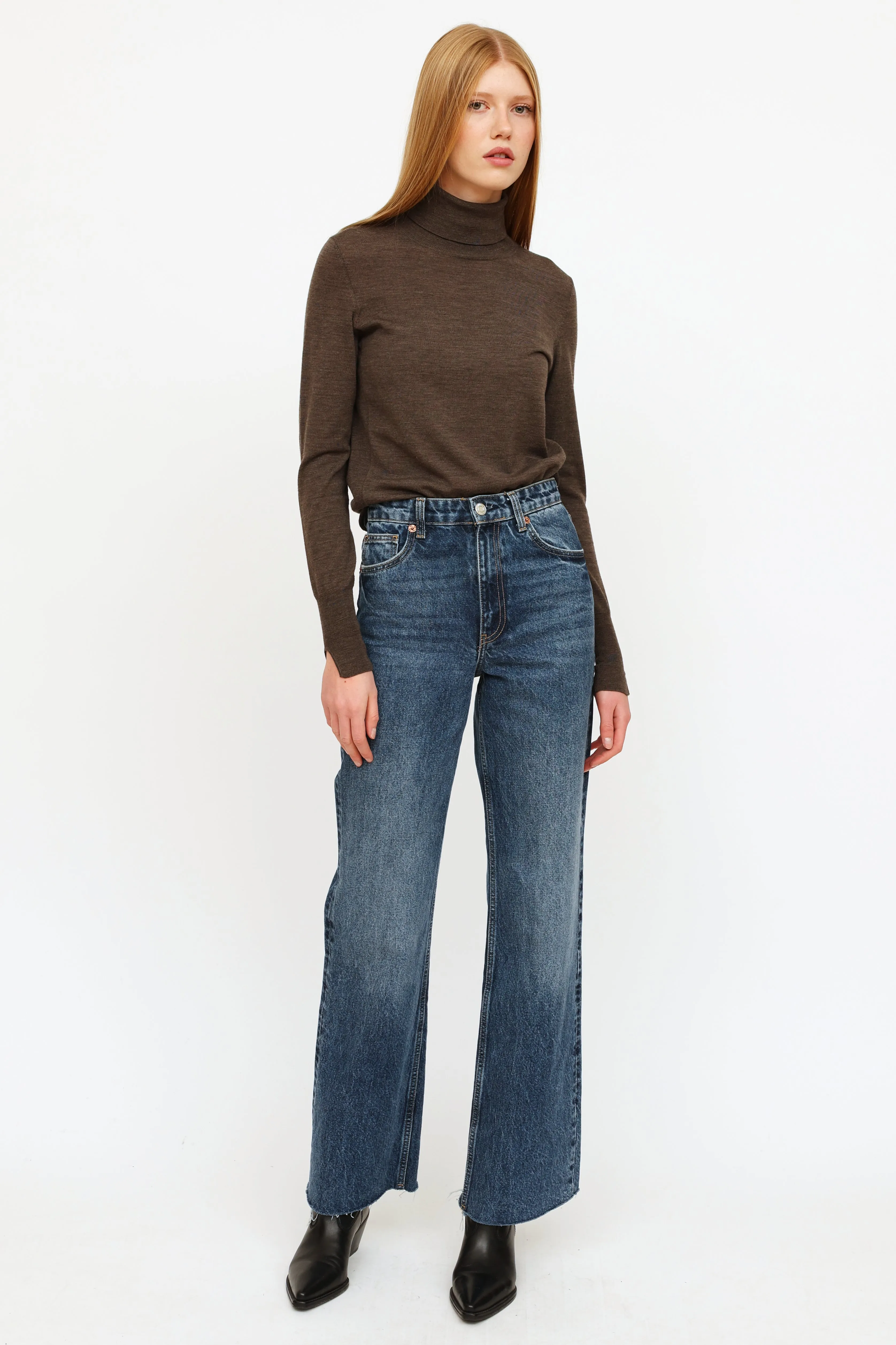 Brown Wool Turtleneck Top