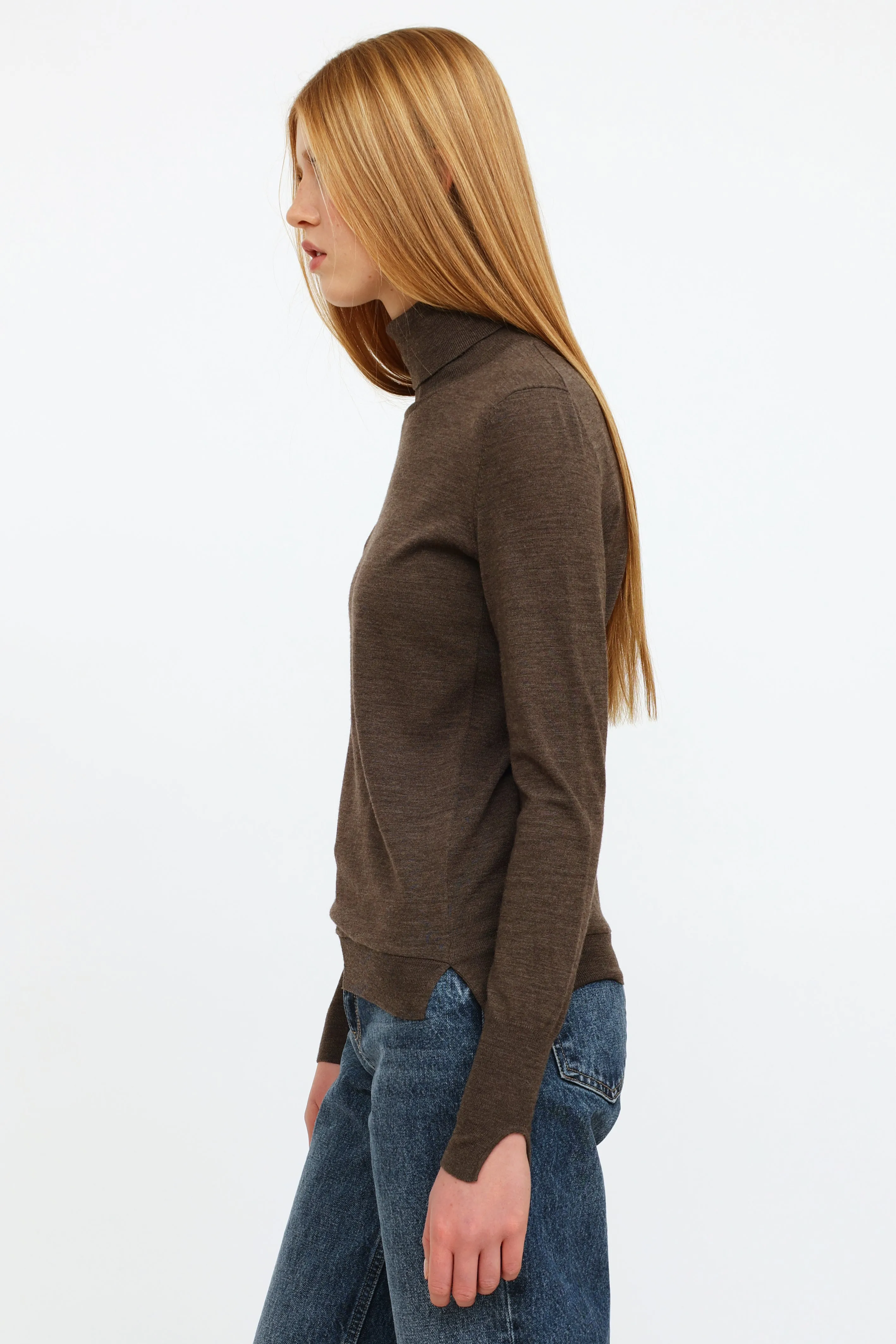 Brown Wool Turtleneck Top