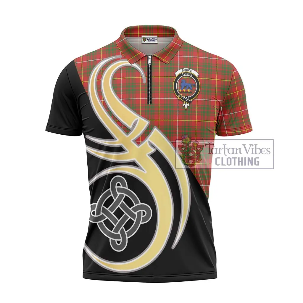 Bruce Modern Tartan Zipper Polo Shirt with Family Crest and Celtic Symbol Style