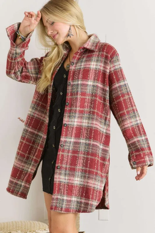 Burgundy Button Down Flannel Shacket