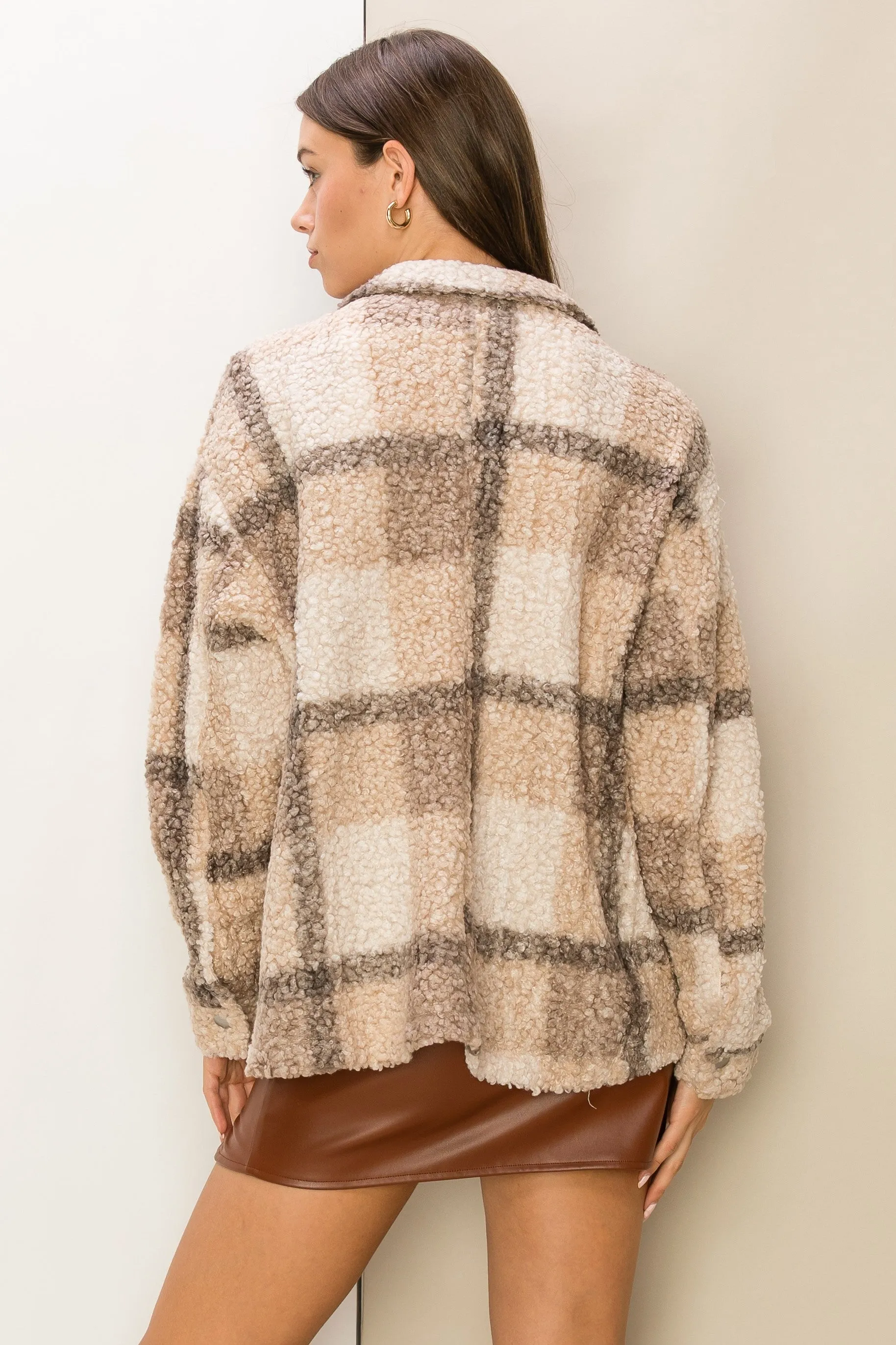 Camel Style Update Teddy Fur Plaid Shacket