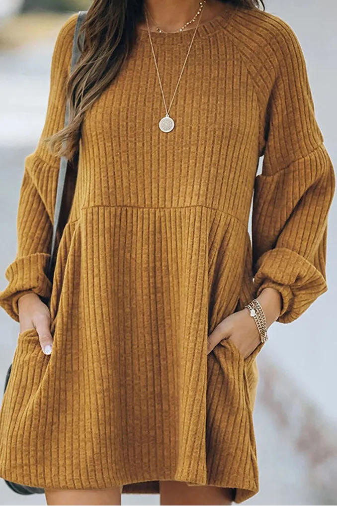 Catch Yourself Bubble Sleeve Sweater Dress