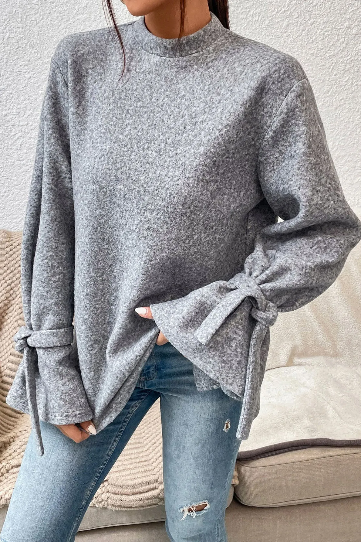 Chic Cuffs Turtleneck Gray Top