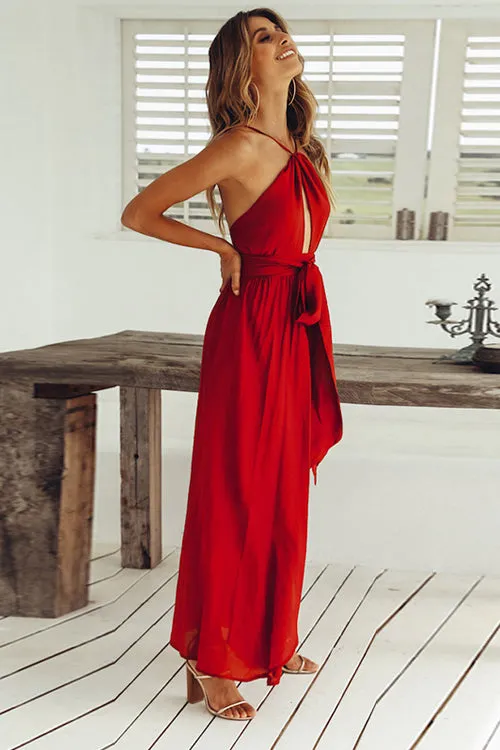 Chiffon Backless High-slit Maxi Dress - 4 Colors