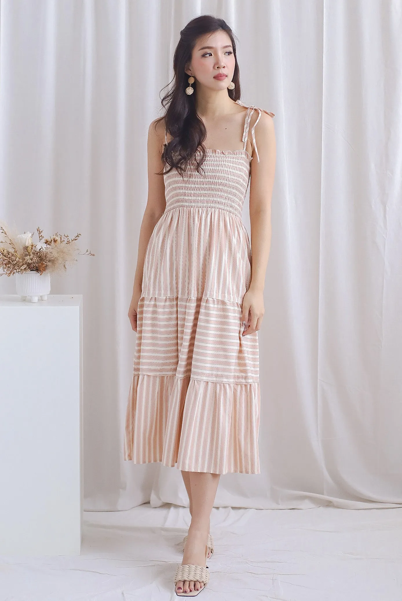 Chula Tie Strap Midi Dress In Brown