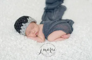 Chunky Charcoal Light Gray Newborn Button Hat