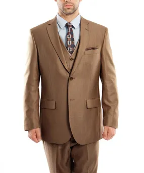 Classic Solid Textured Toast Brown Suit with Vest