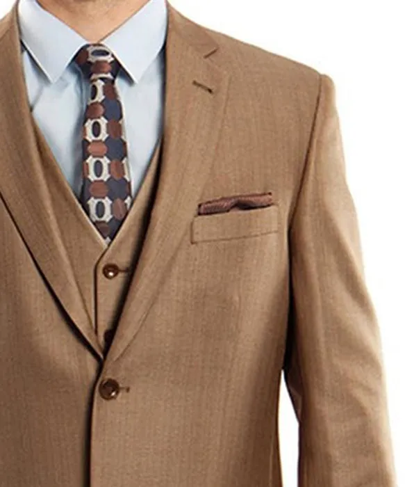 Classic Solid Textured Toast Brown Suit with Vest