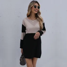 Color Block Neck Detail Sweater Dress