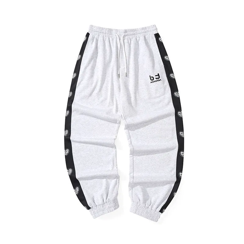 Color contrast patchwork heart letter printed side stripe ankle sweatpants