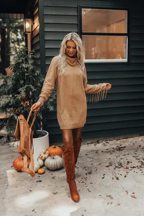 Corn Maze Sweater Dress In Camel