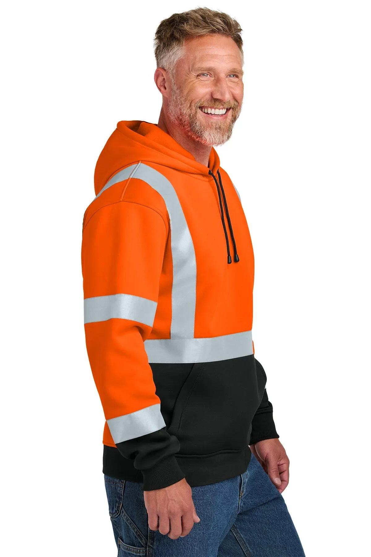 CornerStone ANSI 107 Class 3 Heavy-Duty Fleece Custom Pullover Hoodies, Safety Orange