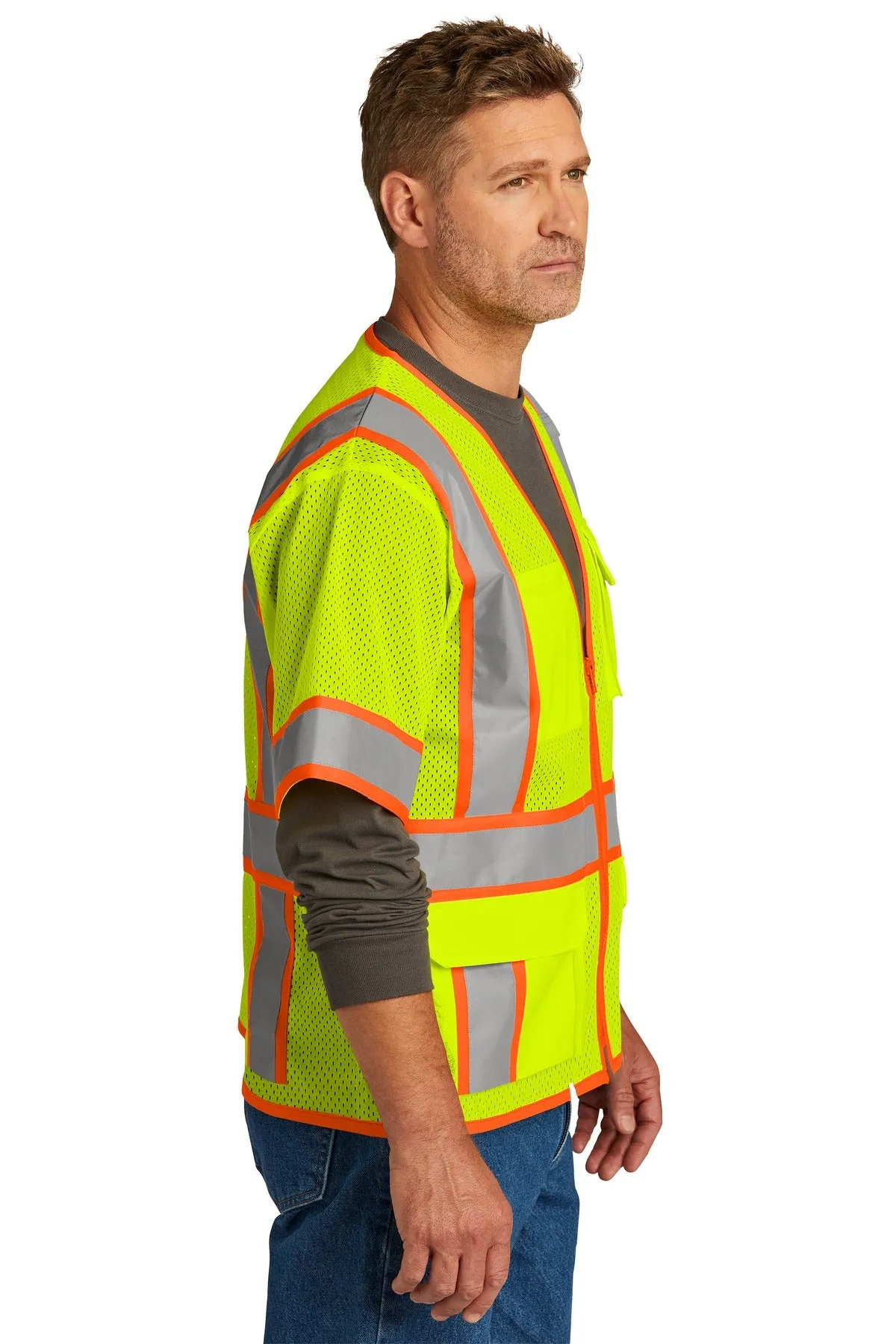 CornerStone ® ANSI 107 Class 3 Surveyor Mesh Zippered Two-Tone Short Sleeve Vest. CSV106