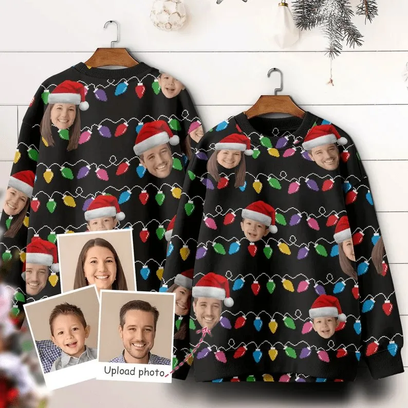 Custom Face Christmas Family Xmas Leds Loose Sweatshirt Family Matching Sweatshirt Ugly Christmas Sweatshirt