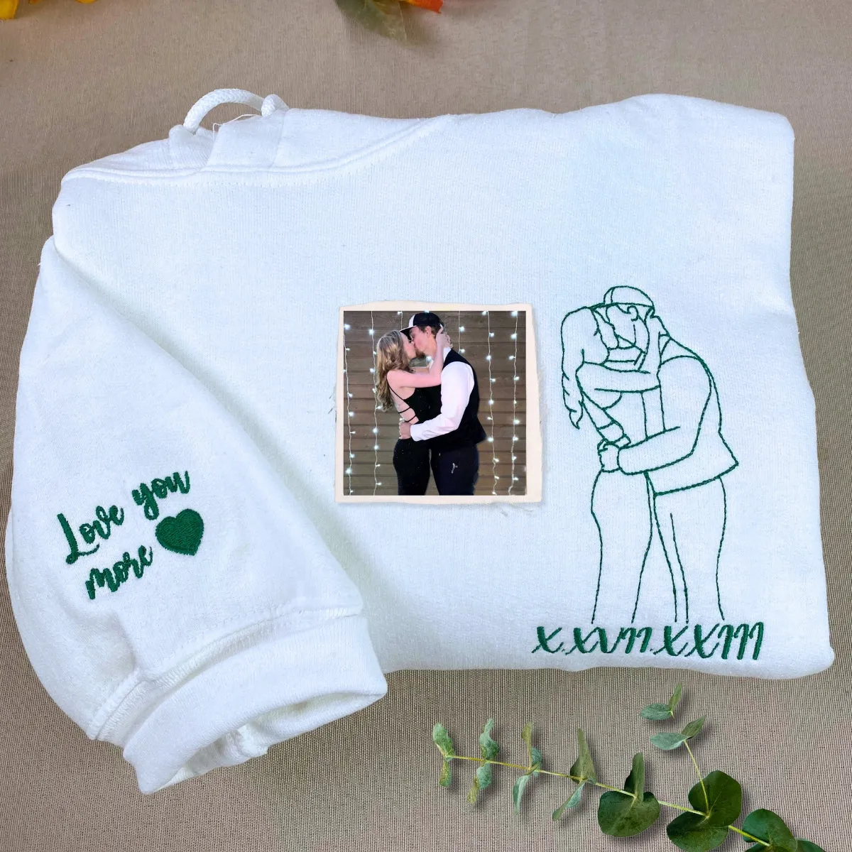 Custom Photo on Hoodie, Outline Photo Sweatshirt Embroidered