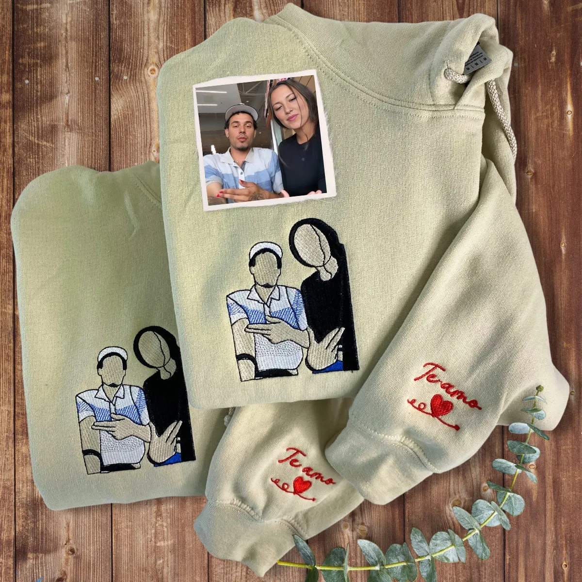 Custom Photo on Hoodie, Outline Photo Sweatshirt Embroidered