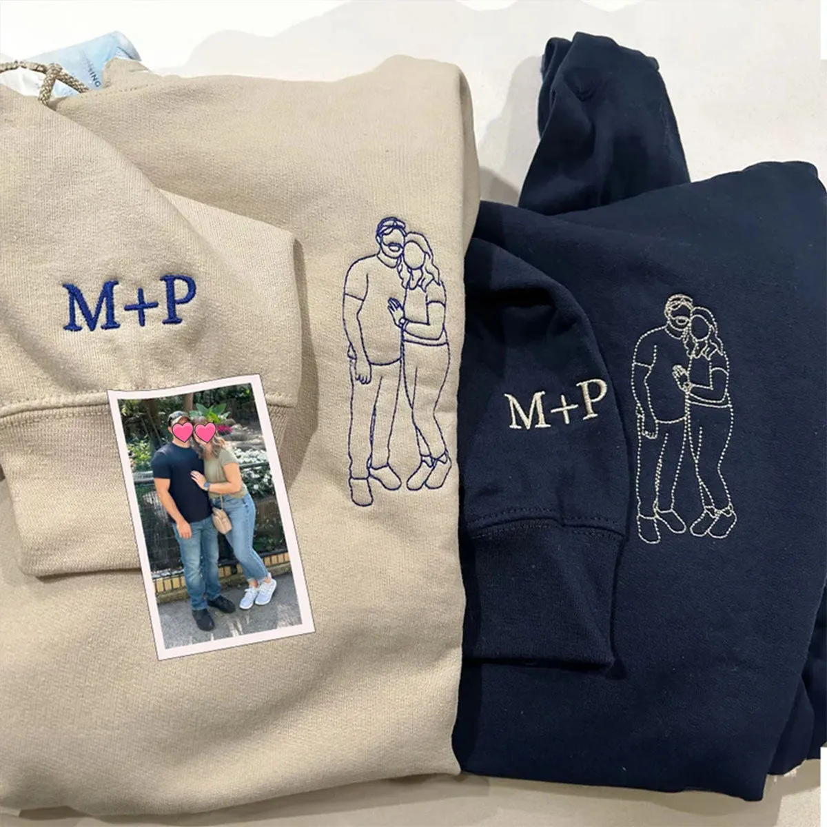 Custom Photo on Hoodie, Outline Photo Sweatshirt Embroidered