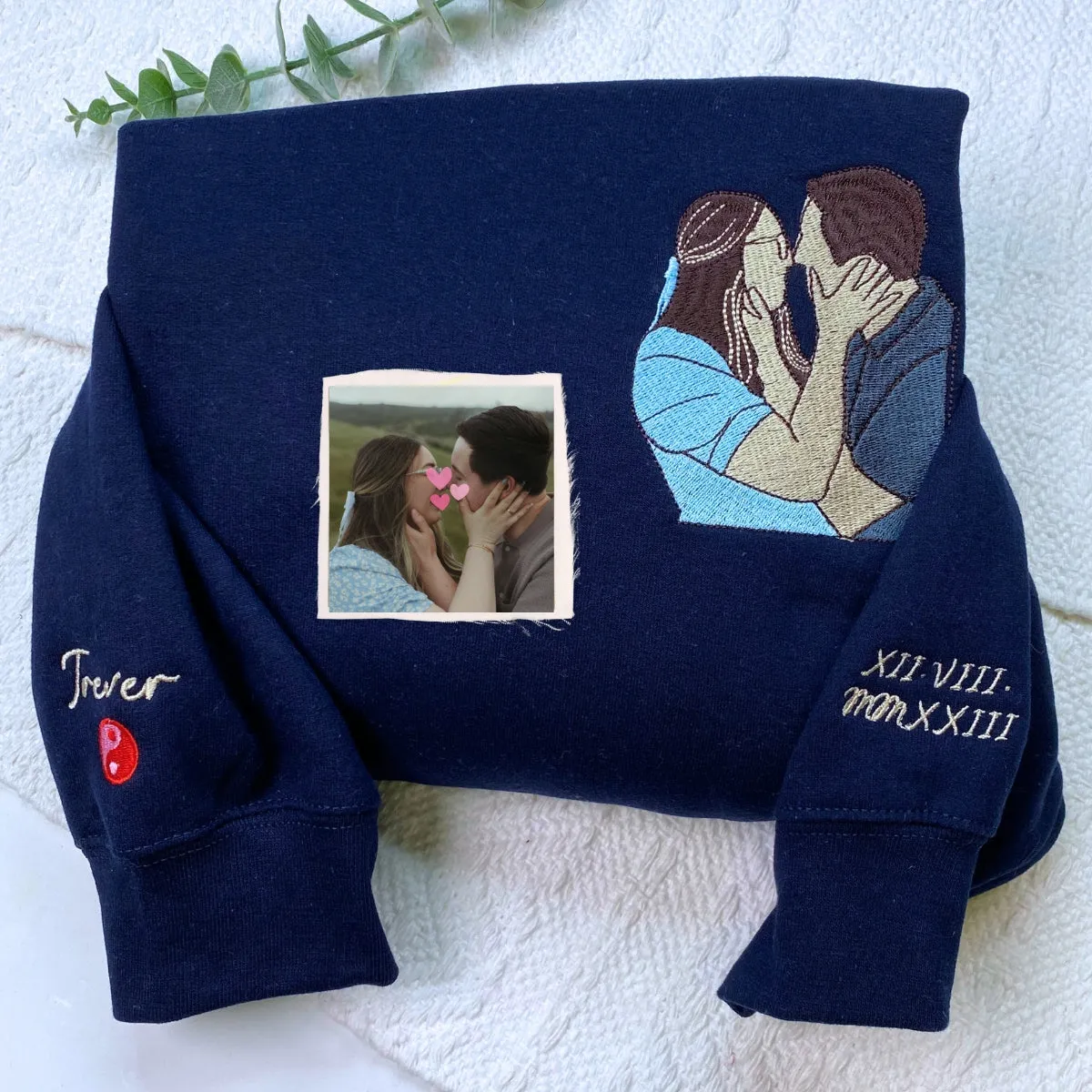 Custom Photo on Hoodie, Outline Photo Sweatshirt Embroidered