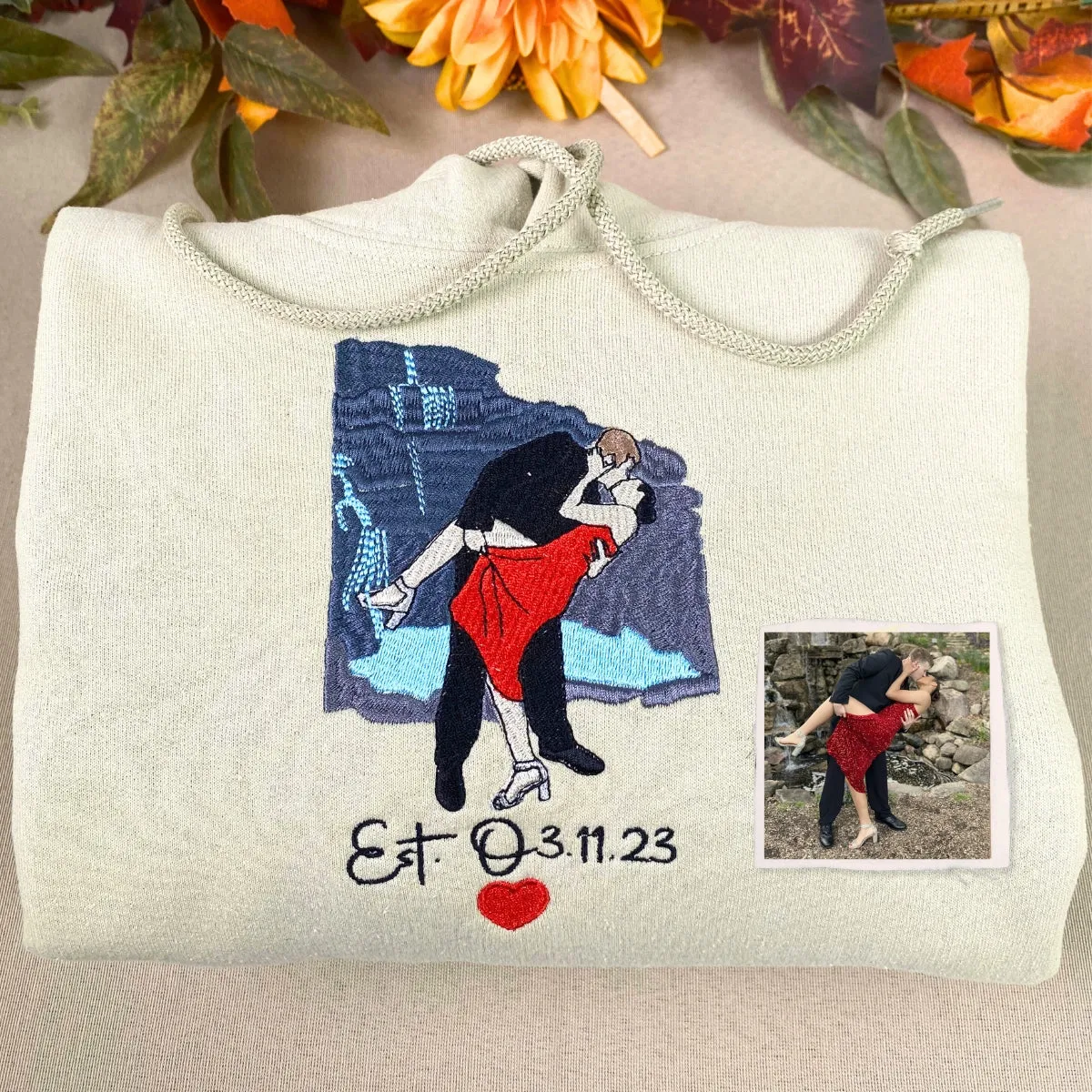 Custom Photo on Hoodie, Outline Photo Sweatshirt Embroidered