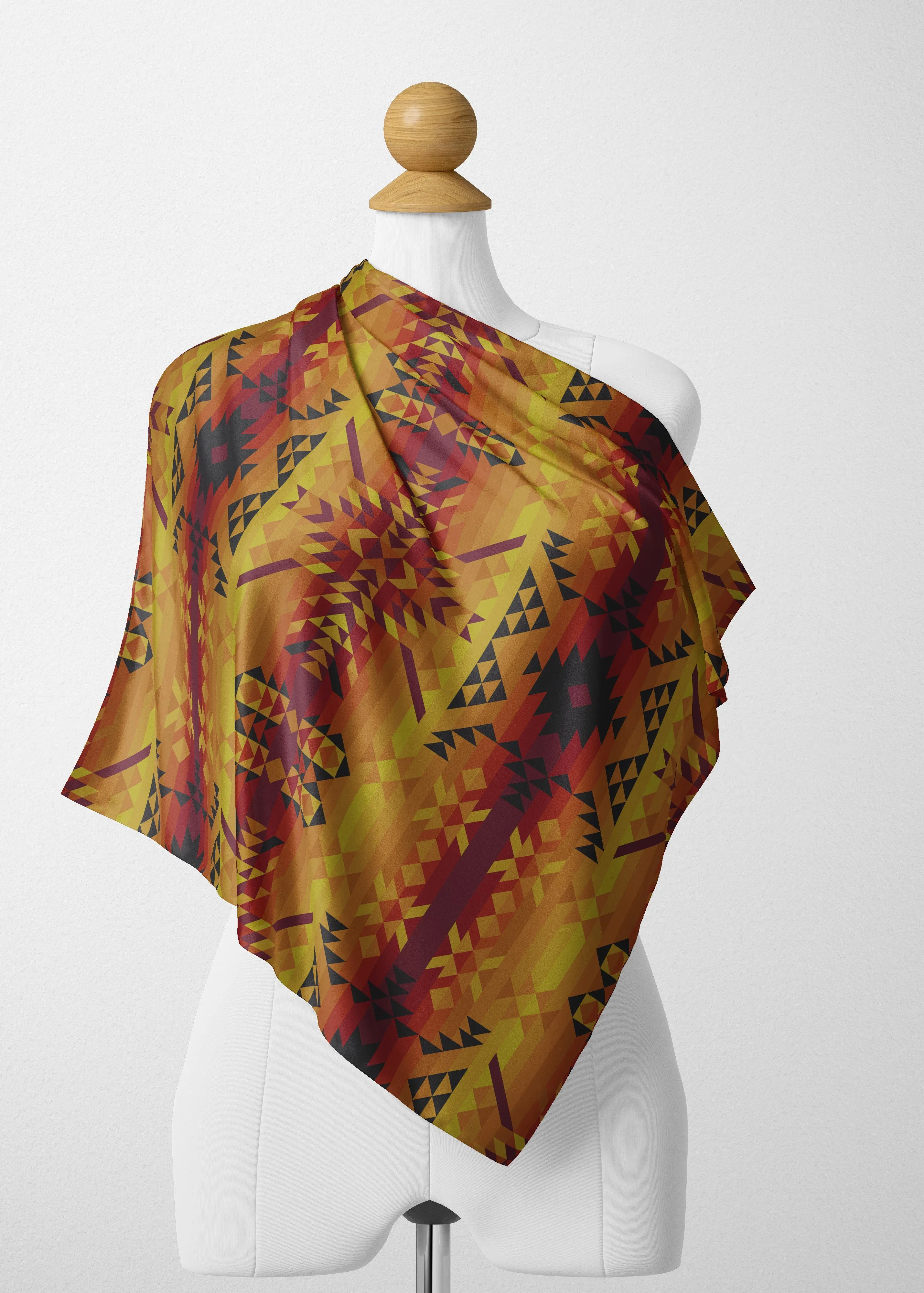 Desert Geo Yellow Red Satin Shawl