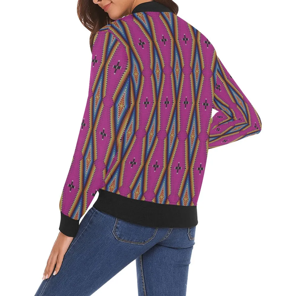 Diamond in the Bluff Pink All Over Print Bomber Jacket for Women