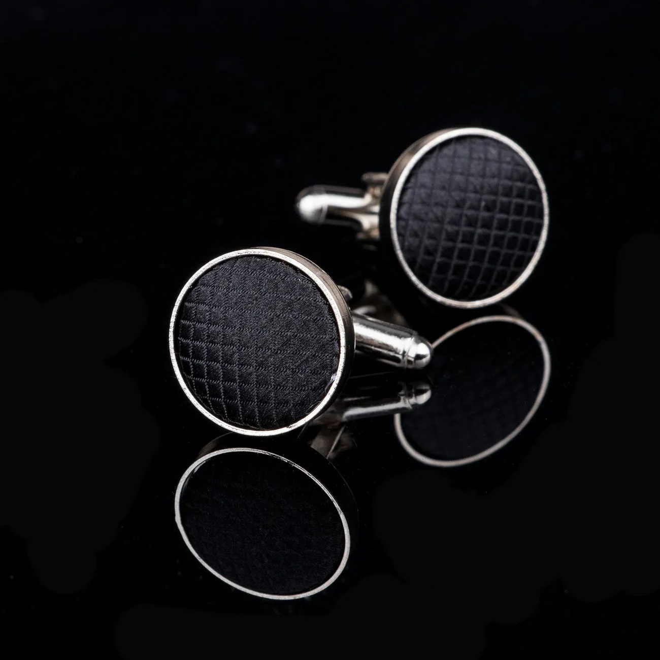 DiBanGu Black Tie Solid Necktie Hanky Cufflinks Set